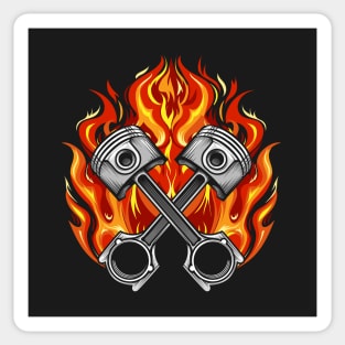 Two Crossed Pistons Burning in Flame Sticker